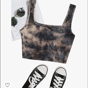 SHEIN Black and Brown Tie-Dye Crop Top